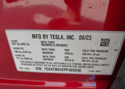 2023 Tesla Model X Plaid Tri Motor All-Wheel Drive from USA, damaged, VIN 7SAXCBE6XPF405036